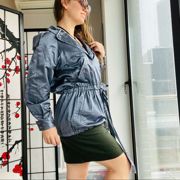 🚢 Reformation Vintage Metallic Belted Satin Trench Coat - Picture 6 of 16